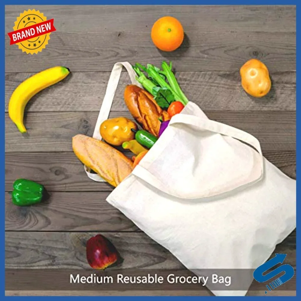 Medium Cotton Tote Bags Reusable Grocery Shopping Eco-Friendly DIY Craft