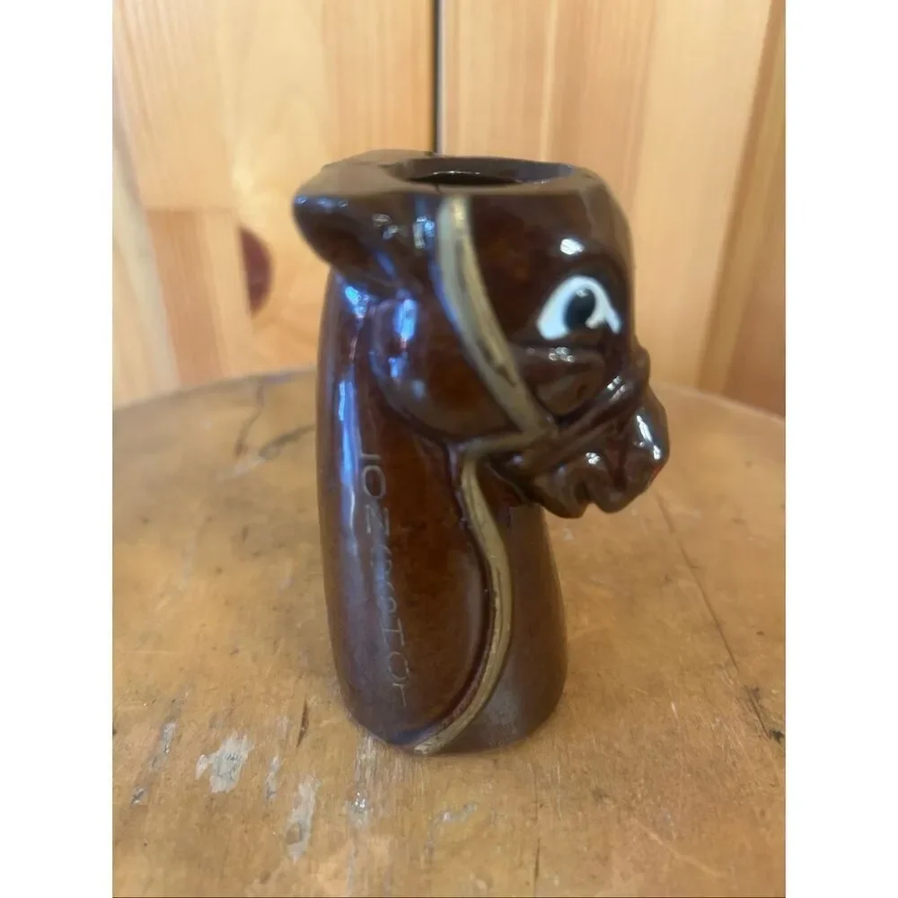 LONGSHOT HORSE BROWN TERRA COTTA SHOT GLASS 3.5” Tall Japan (5868)