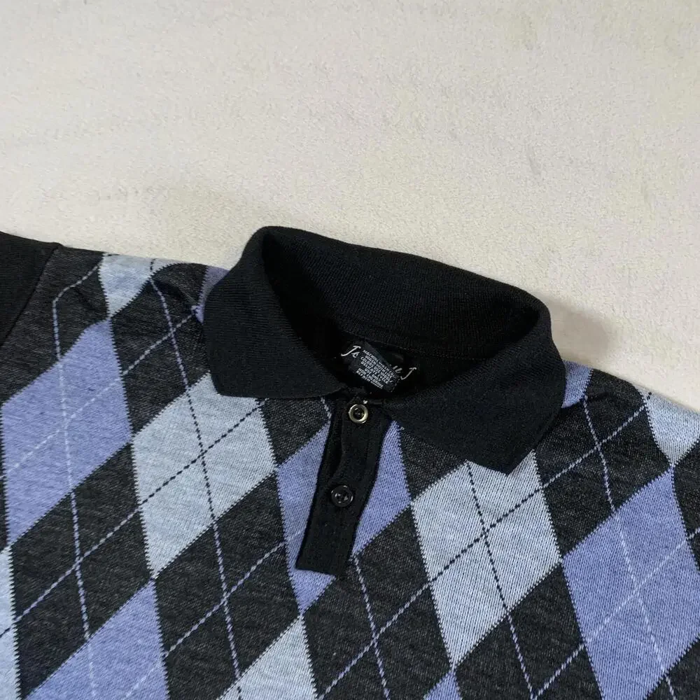 Johnny J Sweater‎ Mens Large Black Argyle Pullover Long Sleeve Collared Golf