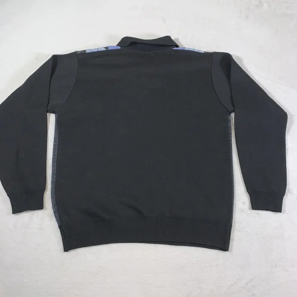 Johnny J Sweater‎ Mens Large Black Argyle Pullover Long Sleeve Collared Golf