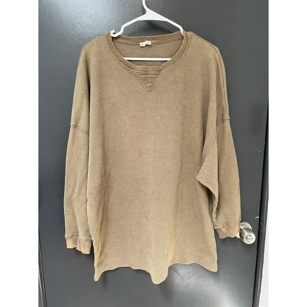 Free People Intimately Oversized Early Night Thermal Waffle Top Brown Sz M