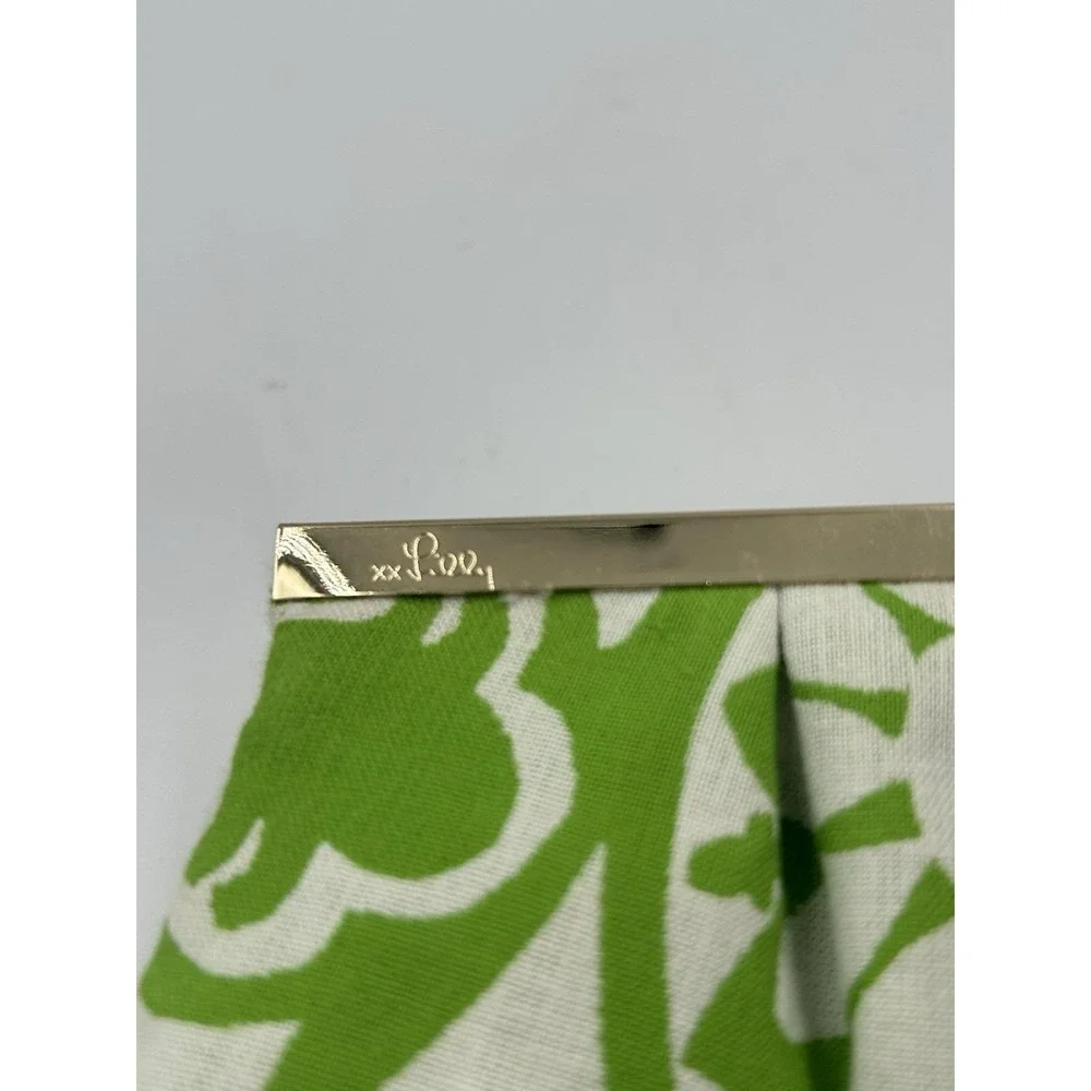 Vintage Lilly Pulitzer Clutch green & white floral print gold-tone metal frame