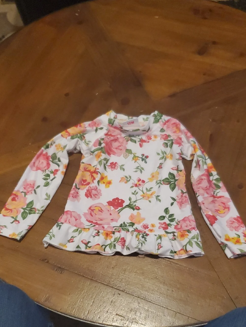 Kids Floral Ruffle Hem Swim Top - White with Pink & Yellow Flowers
