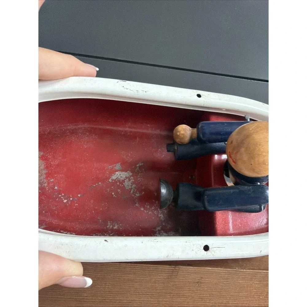 Woodette Coast Guard Pressed Steel Wood Figure Toy Rowboat PARTS or REPAIR ONLY