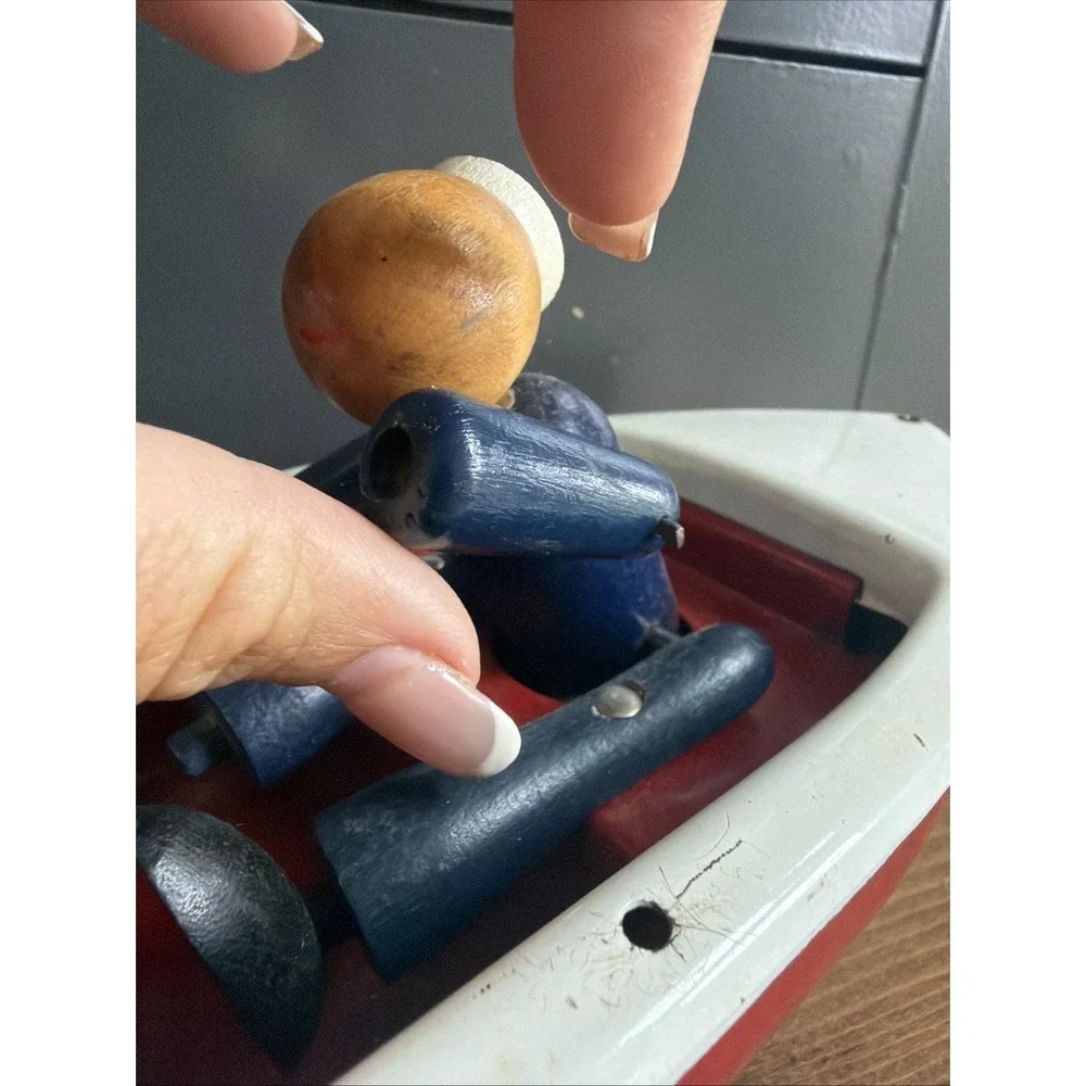 Woodette Coast Guard Pressed Steel Wood Figure Toy Rowboat PARTS or REPAIR ONLY