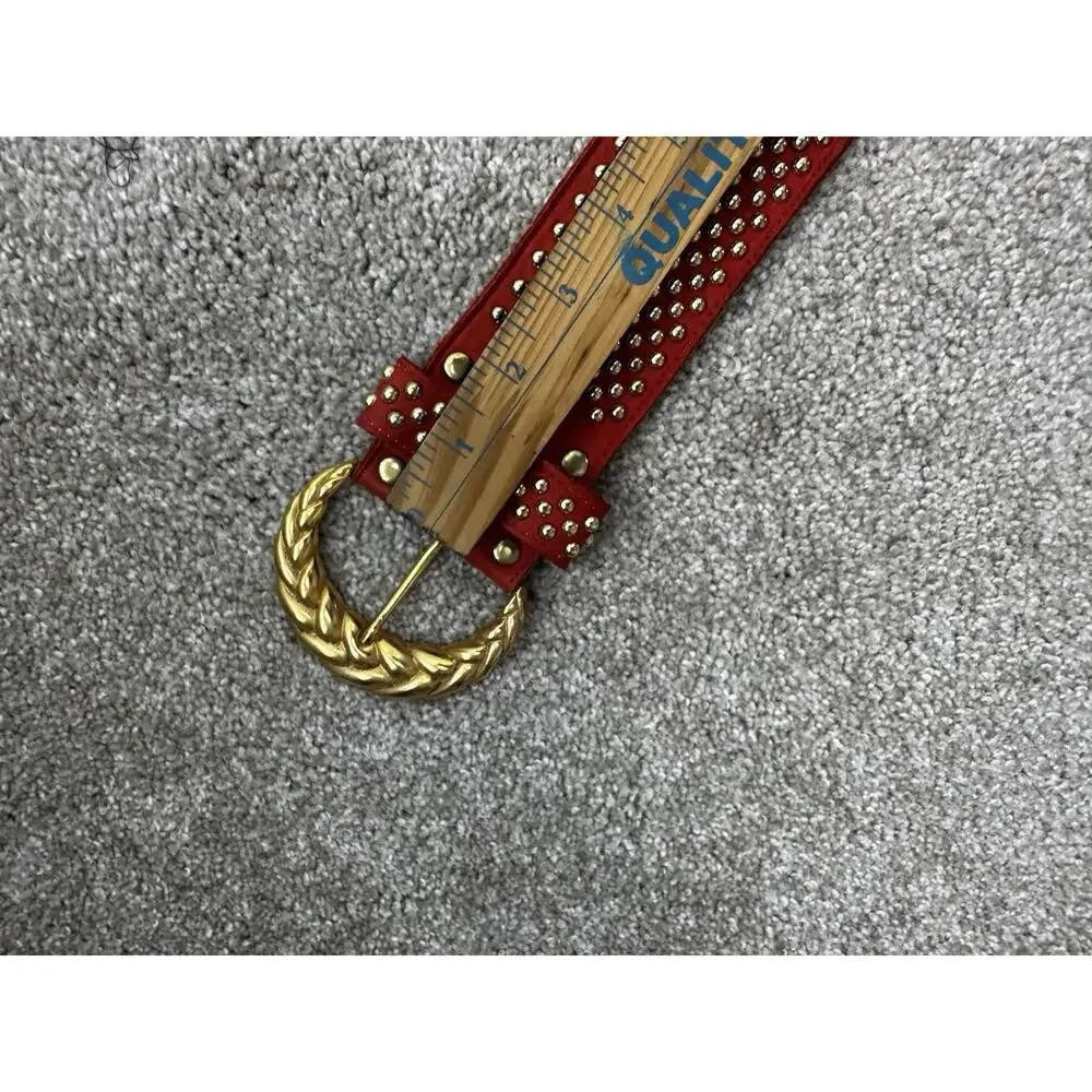 SAND CASTLE Vtg Studded Orange 1980s Leather Belt Women's small (23”-30”)