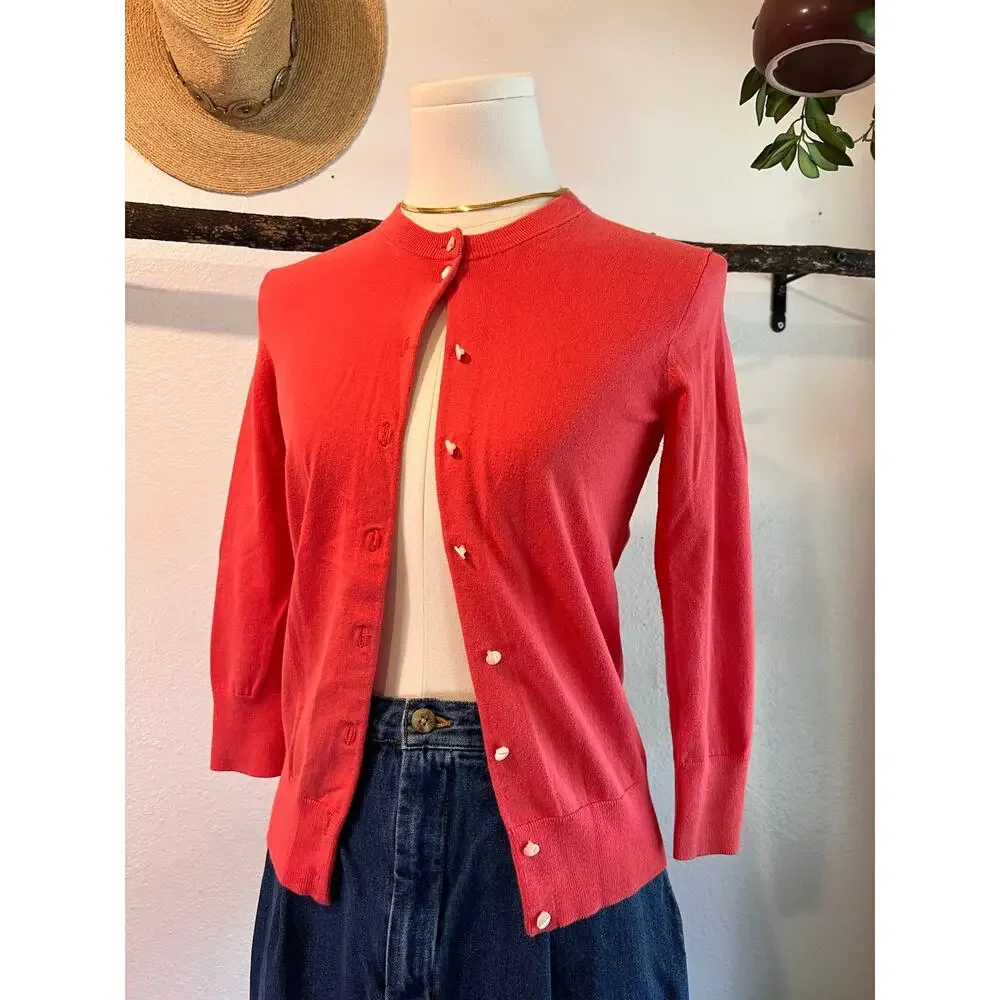 J.Crew Pink Jackie Cardigan Cotton Blend White Button Long Sleeve Size XS