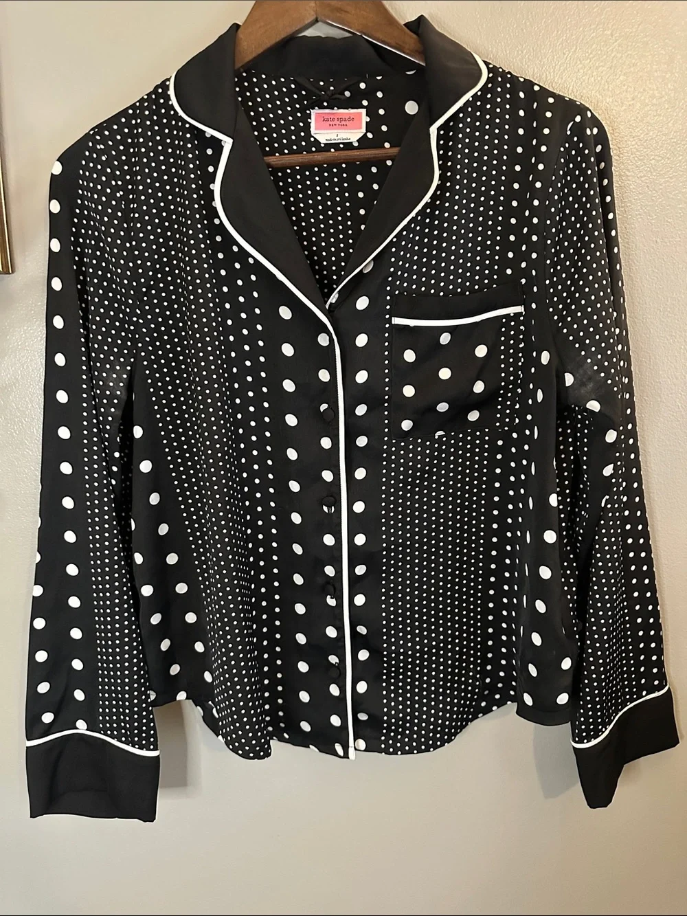 Kate Spade New York Polka Dot Button Front Blouse Pajama Style Top Small