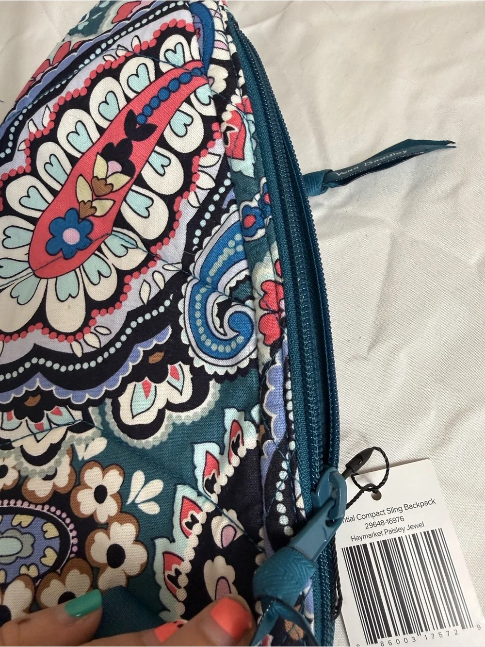Quilted Crossbody essential compact sling backpack in  Haymarket Paisley Jewel