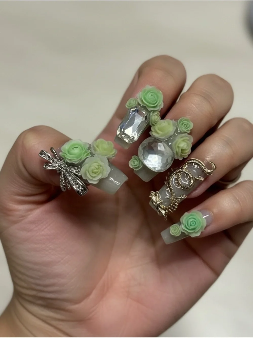 Green Floral Nail Art Set
