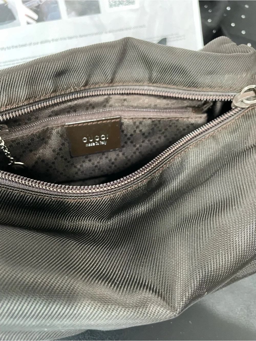 Gucci Dark Brown Handbag with Bamboo handles in nylon and patent leather