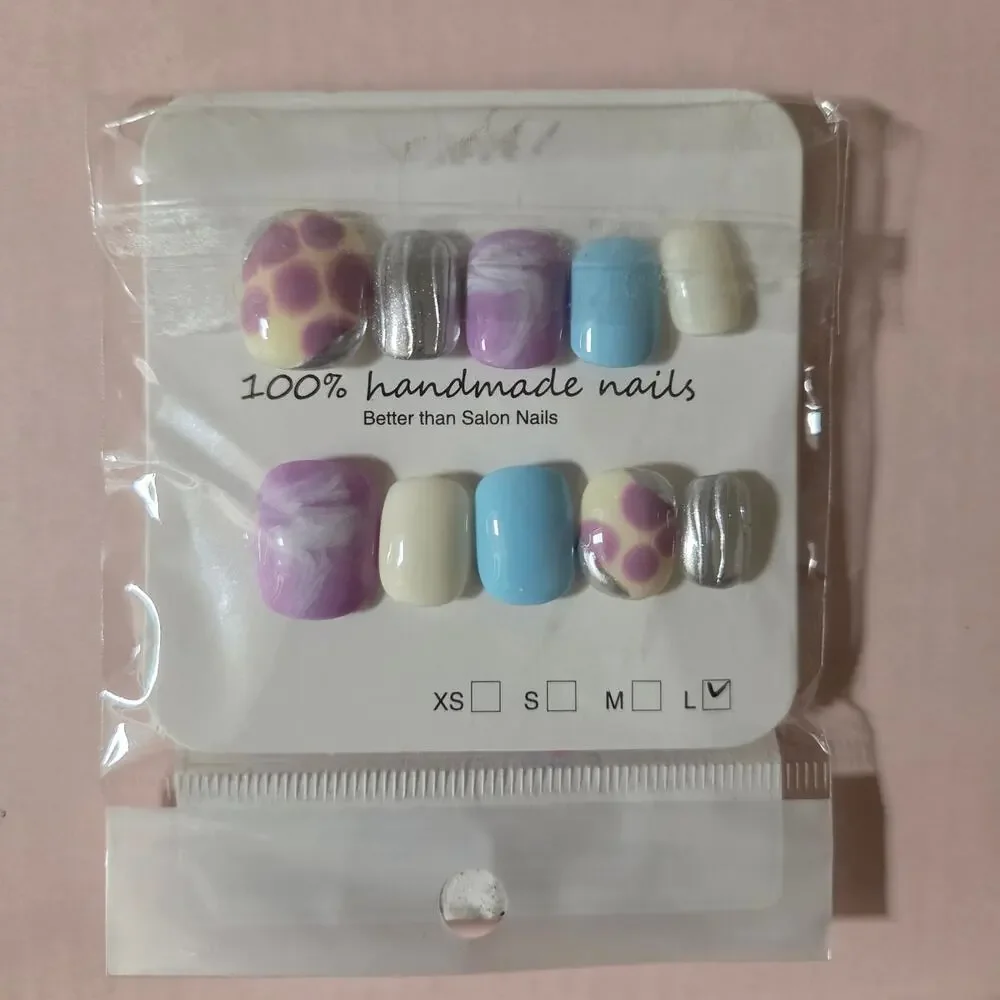 10 Handmade Purple Oval Acrylic Nail Art Set Short Nails Size Large Reusable New