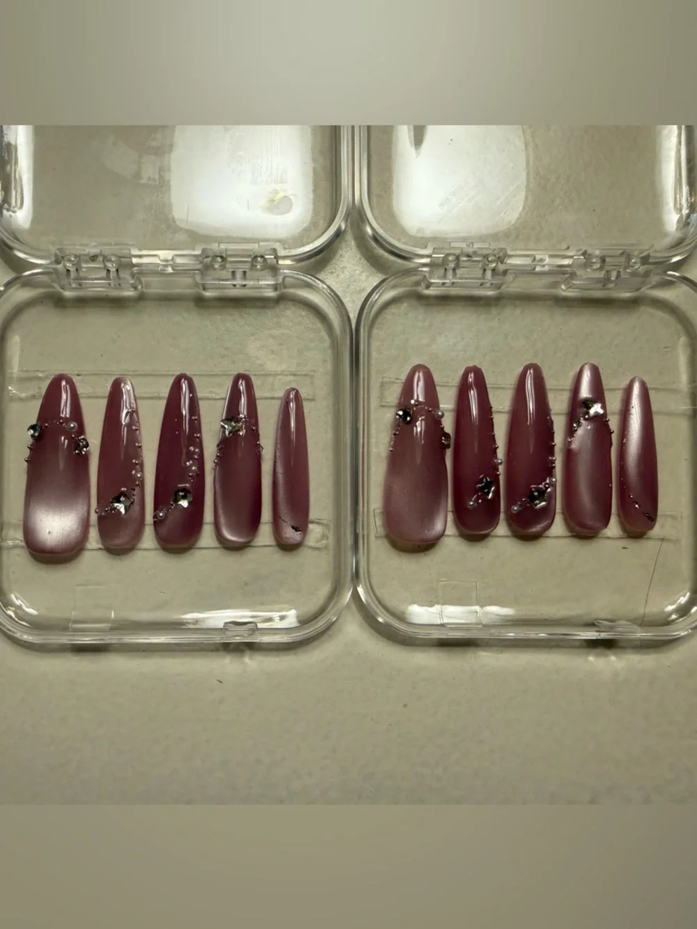 Elegant Purple Press-On Nails with Rhinestones