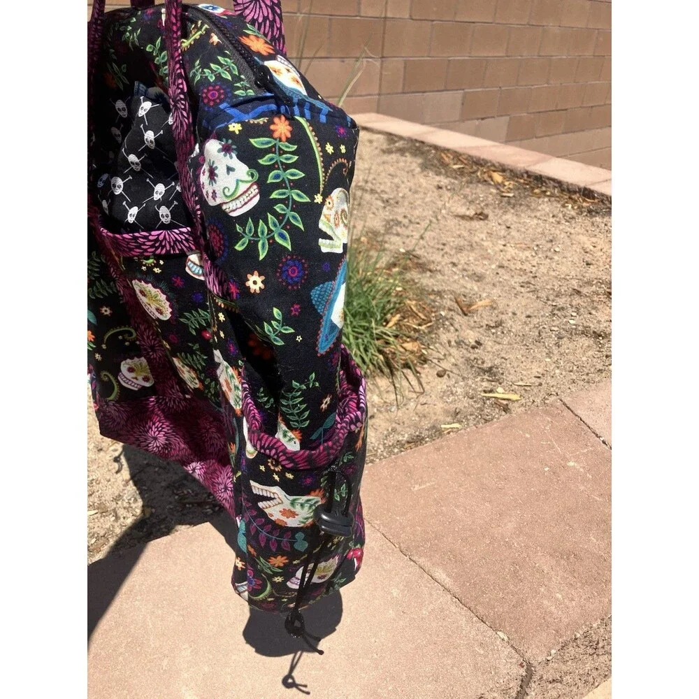 Large Knitting Tote Travel Bag Day Of The Dead Multiple Pockets 2 Straps