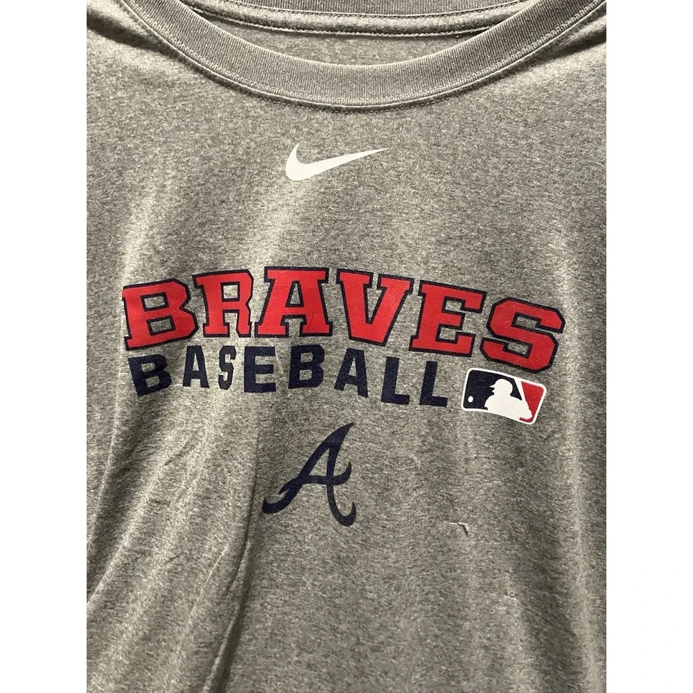 Atlanta Braves Nike Dri-Fit Grey Shirt Men Size XXL Short Sleeve Baseball Shirt