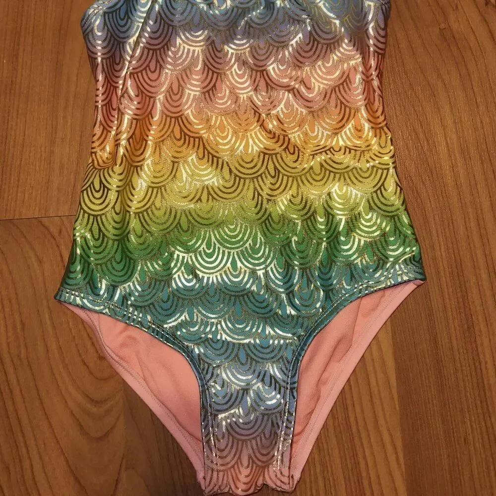Cat & Jack Rainbow Striped Fringe One Piece Swimsuit Girls sz6/6X