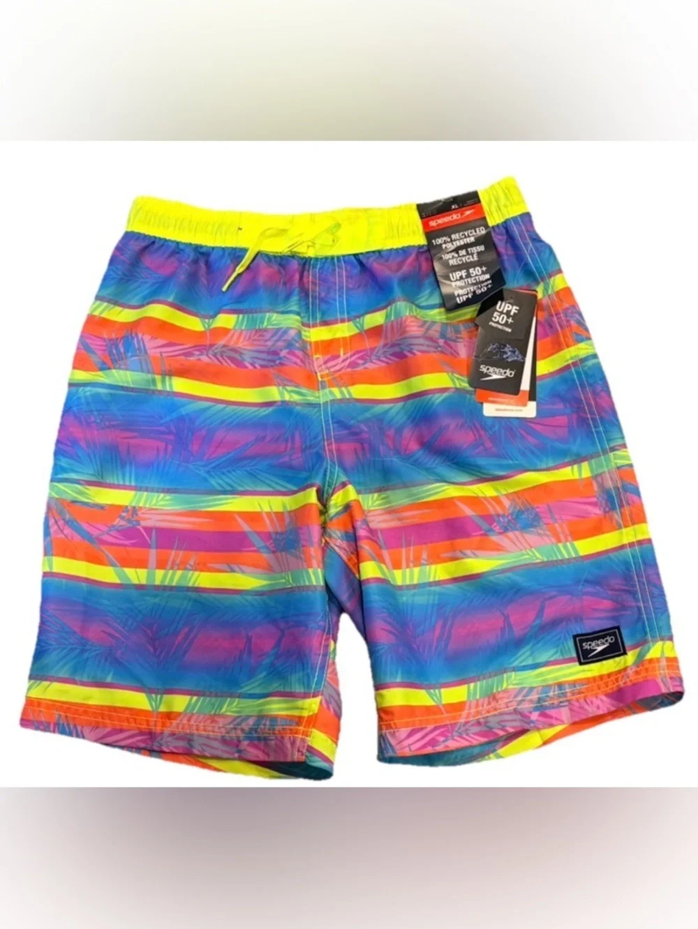 Speedo Boys Board Shorts Neon Tropical Stripe Palm UPF 50+ XL 18/20