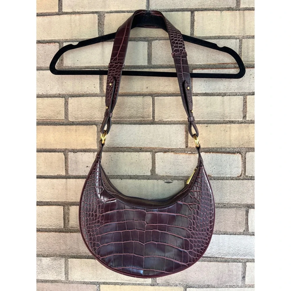 JW PEI Carly Saddle Bag Brown Croc Embossed Vegan Leather Shoulder Bag Purse