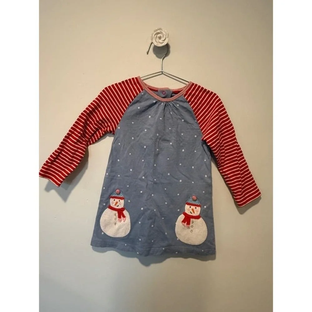 Mini Boden Girls 2-3Y Snowman Applique Dress GUC