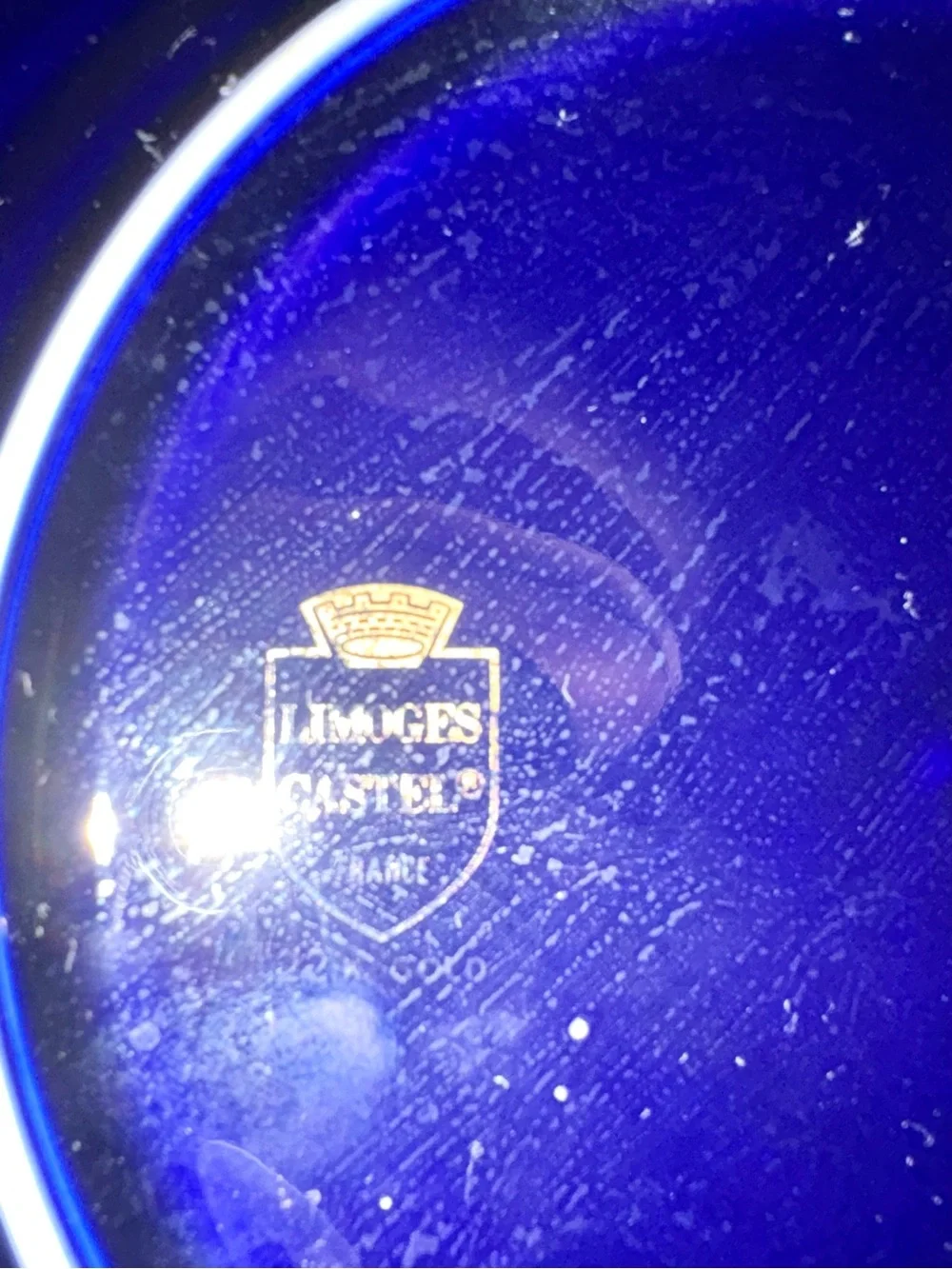 Limoges Cobalt Blue and Gold Decorative Plate with Romantic Pastoral Scene