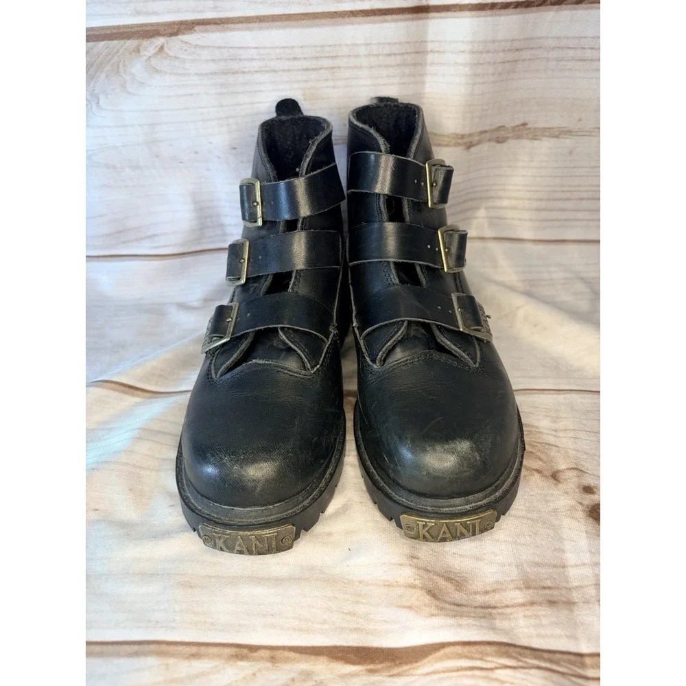 Karl Kani Vintage Leather Ankle Motorcycle Lugged‎ Biker Boots Black Men4 W 5.5
