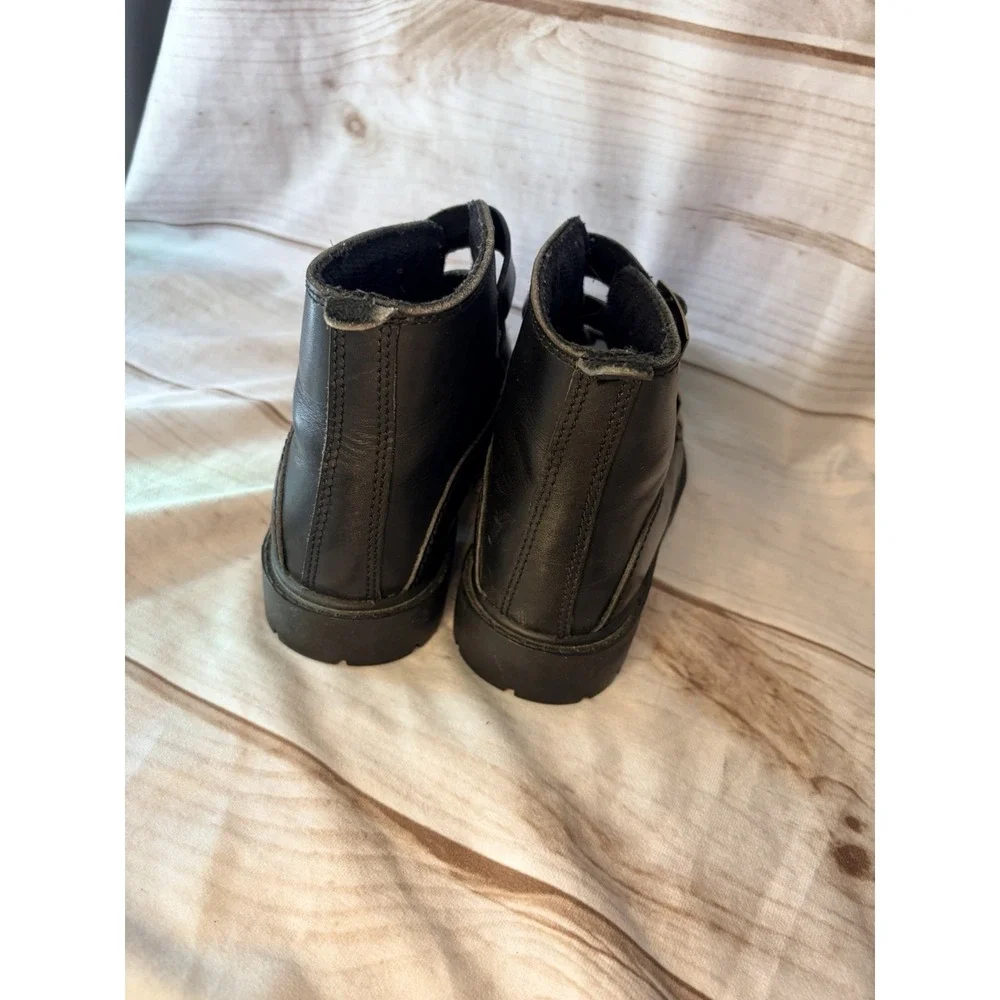 Karl Kani Vintage Leather Ankle Motorcycle Lugged‎ Biker Boots Black Men4 W 5.5
