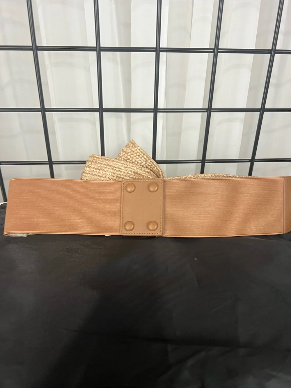 White House Black Market Woven Straw Bow Belt in Natural Tan