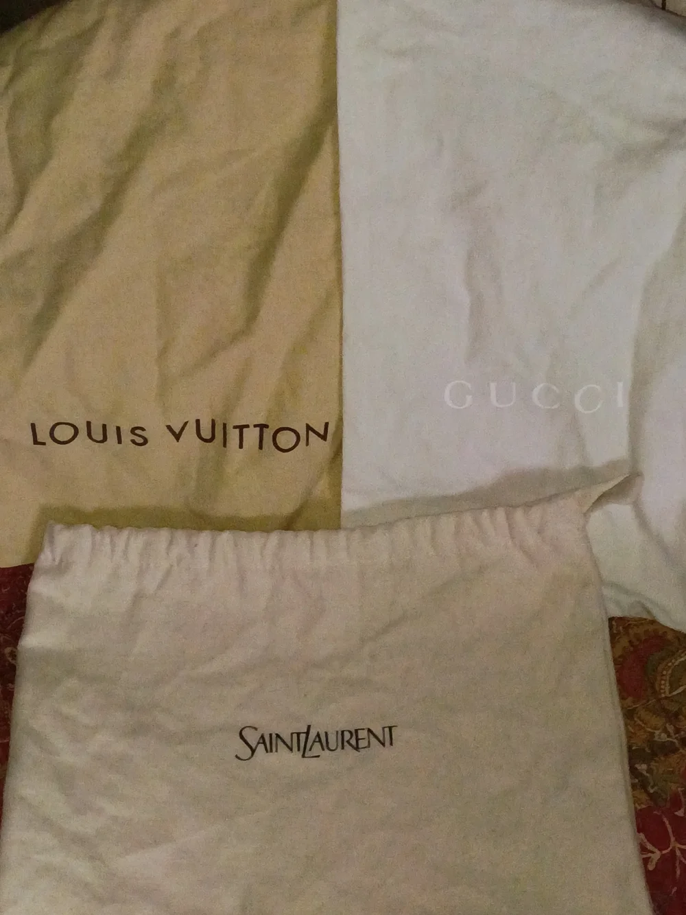 Louis Vuitton Gucci St Laurent Beige and Cream Dust Bag Trio