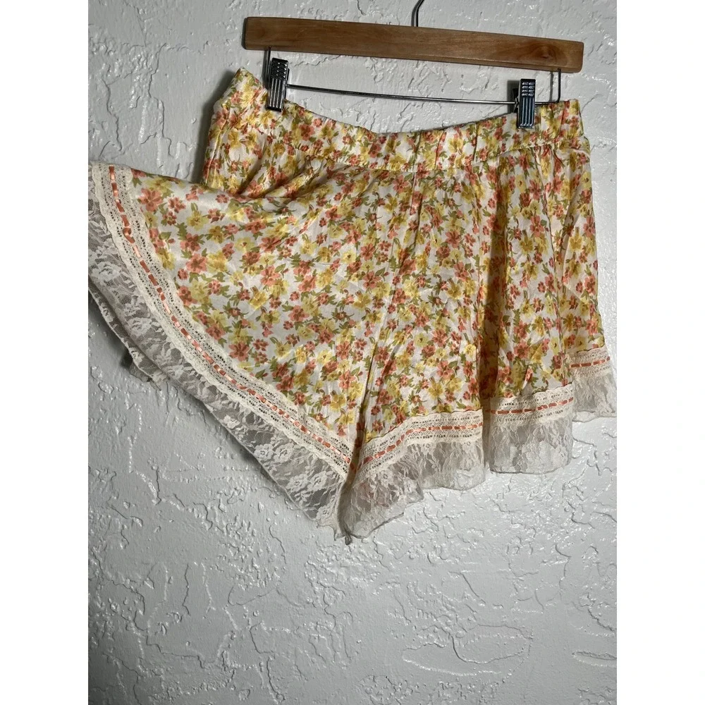 Intimately Free People Floral Lace Trim Lounge Shorts Yellow Orange Large
