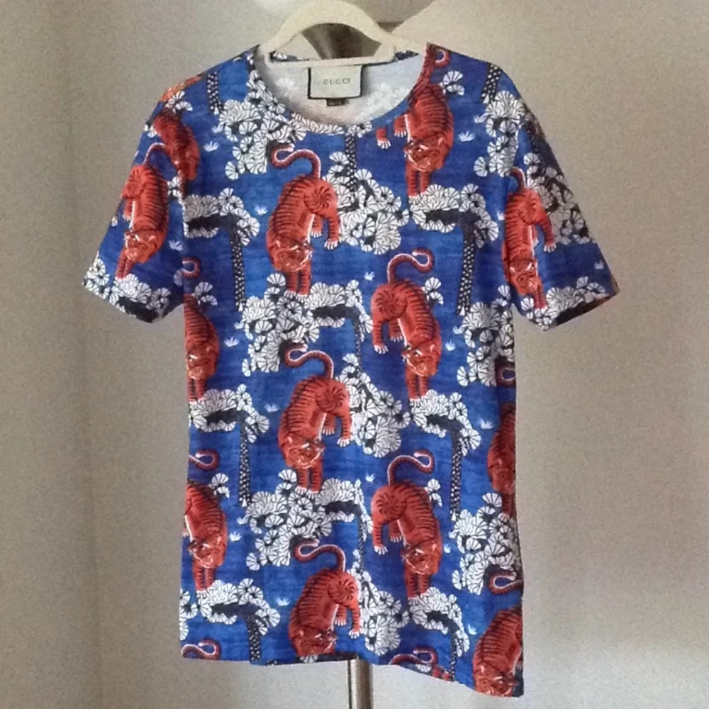 🔴 GUCCI - 'Red Tiger Print' Pique Polo Shirt