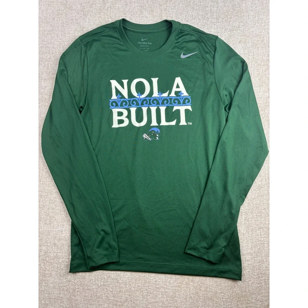 Nike Mens Tulane Green Wave NOLA Built Dri-FIT Long Sleeve Shirt Green Small