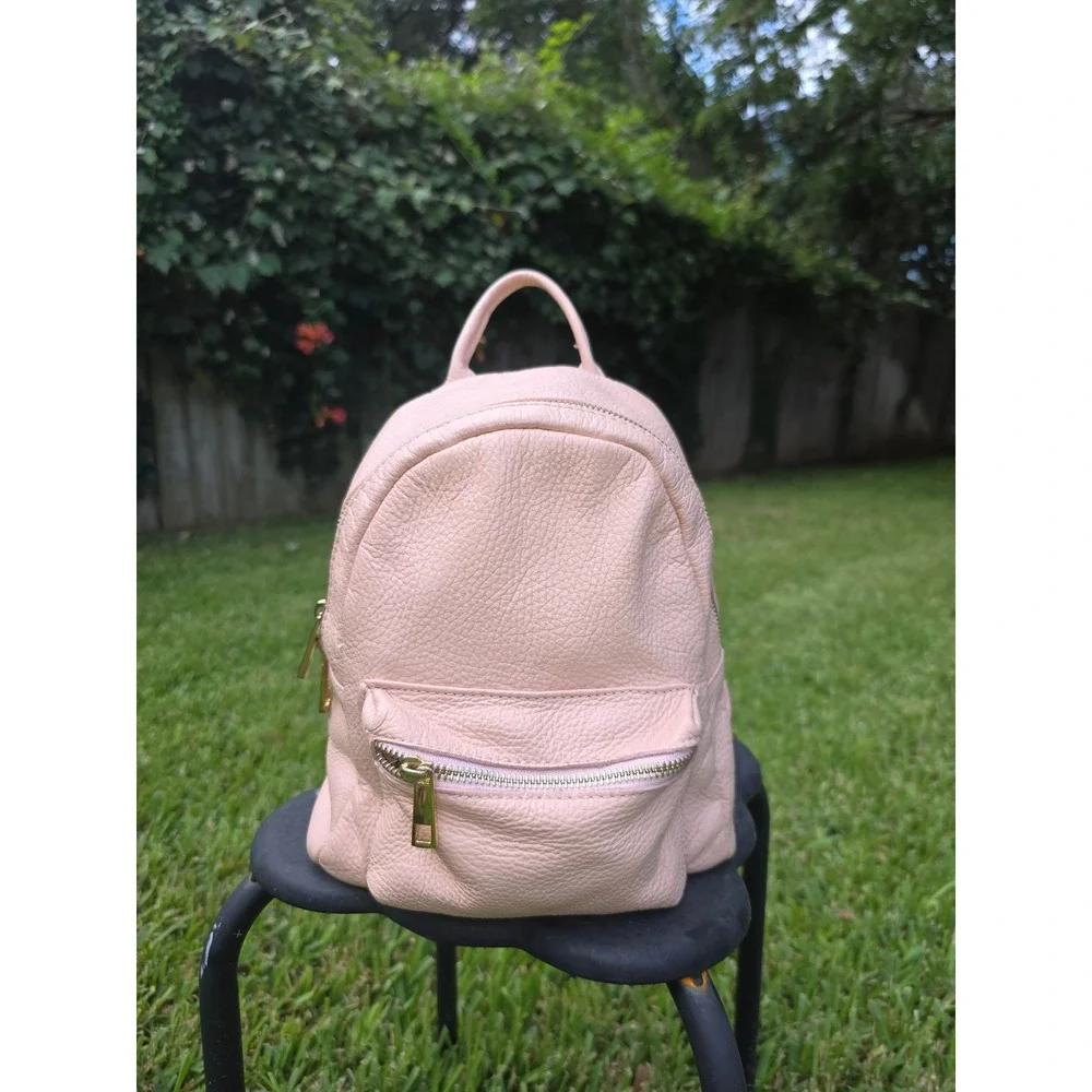 Made in Italy Blush Pink Pebbled Leather Mini Backpack Gold Hardware Handbag