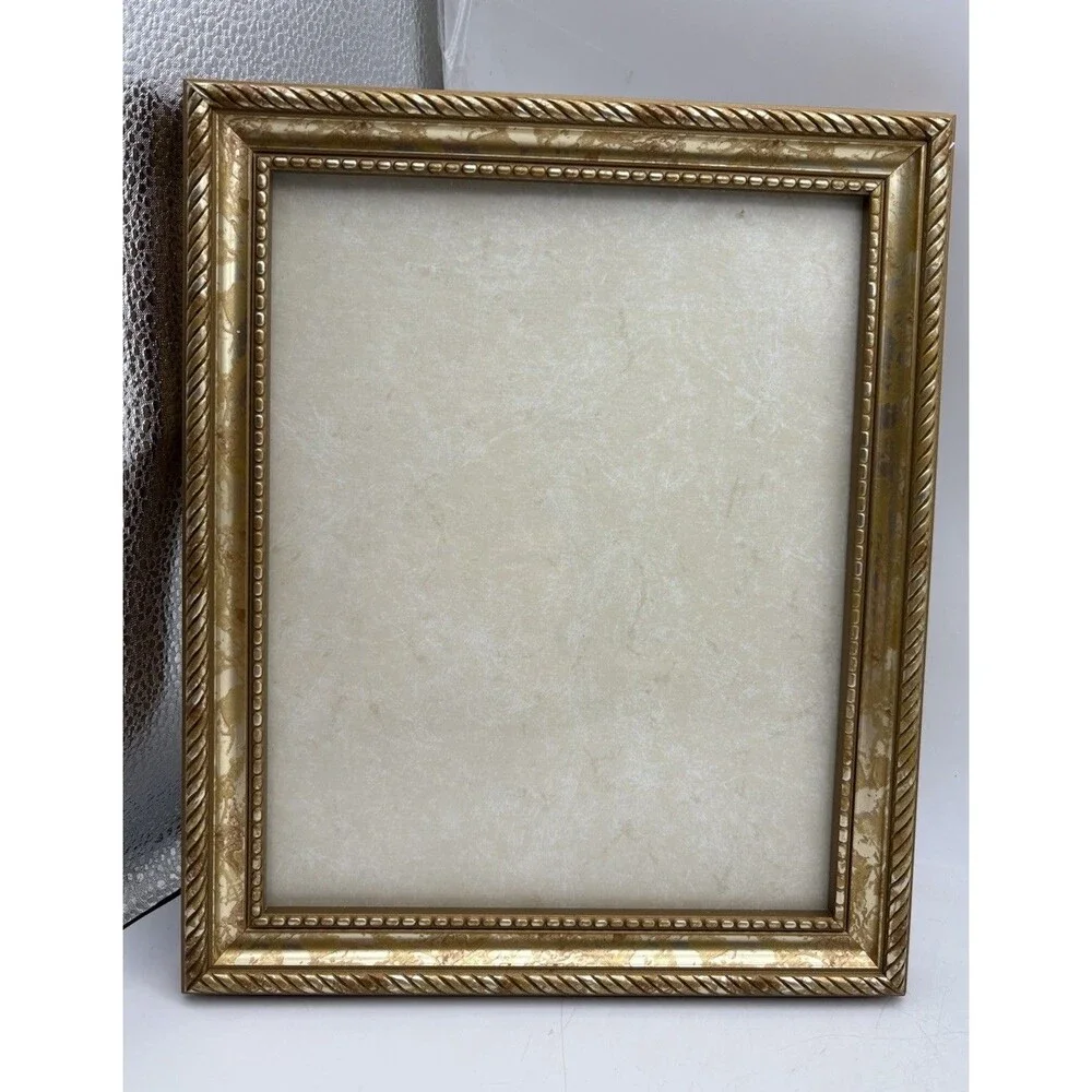 Vintage Gold Tone 8x10 Picture Frame Ornate Beaded Marbled Wall Decor Frame