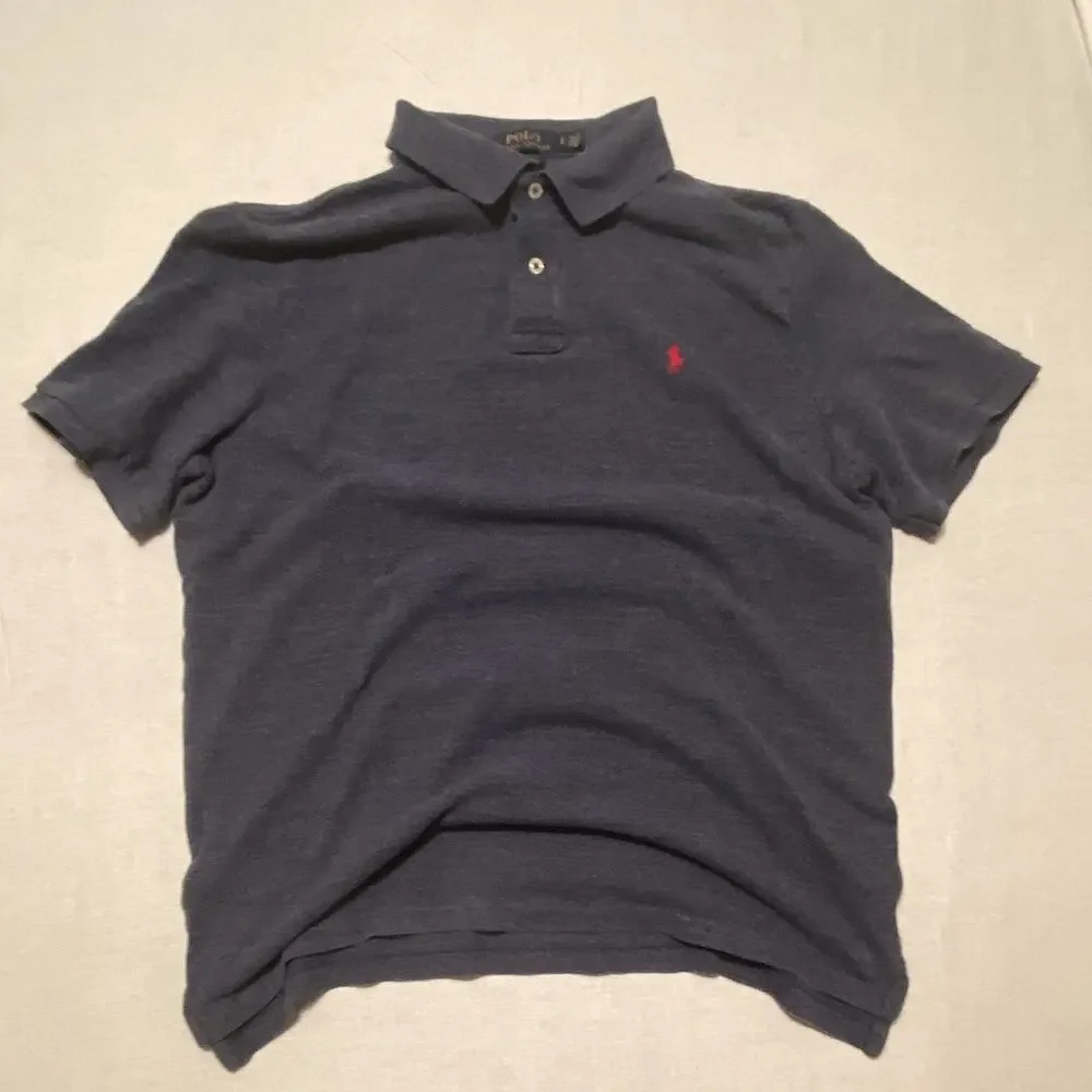 Polo Ralph Lauren Classic Fit Blue Solid Polo Shirt L Short Sleeve Logo