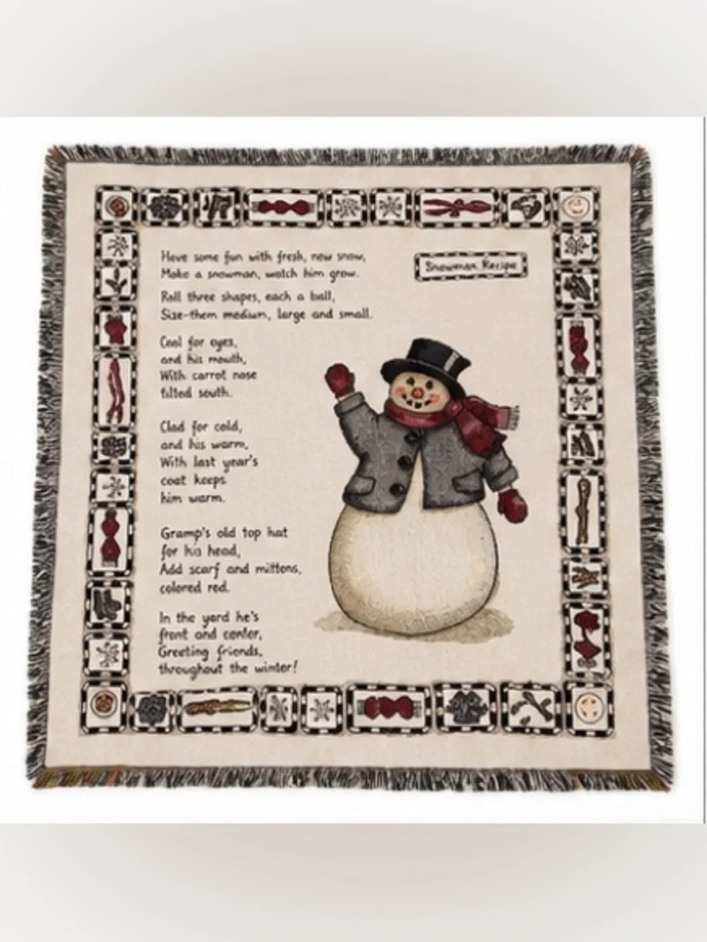 The Rug Barn Knit Jacquard Snowman Christmas Woven Throw Blanket Fringe 50x64