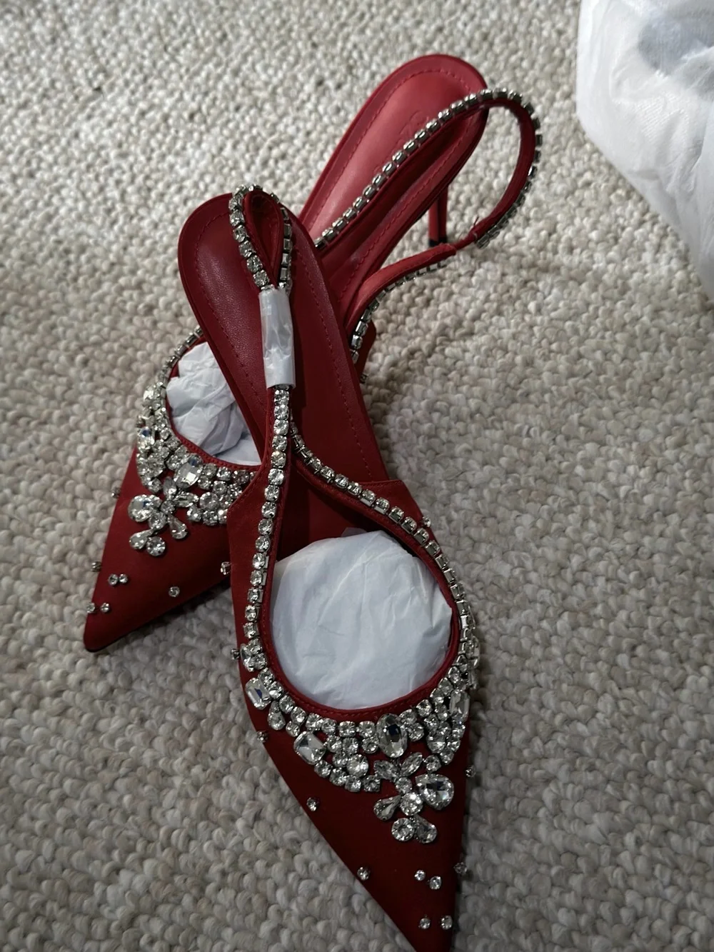 A Classy Chic Boutique Red Crystal-Embellished Slingback Pump