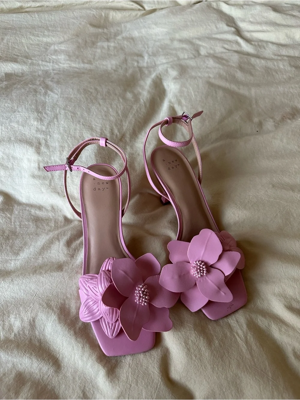 A New Day Pink Floral Ankle-Strap Heels