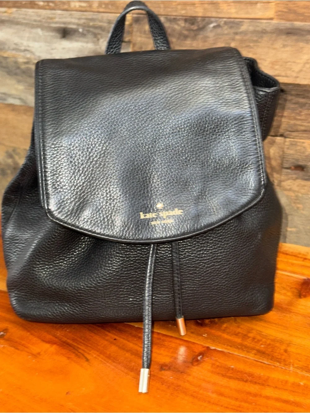 Kate Spade Mulberry Street Breezy Backpack Black Pebbled Leather Gold Logo Bag