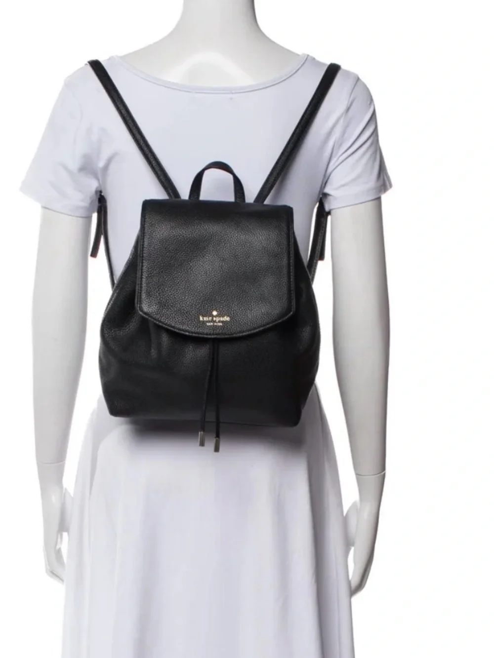 Kate Spade Mulberry Street Breezy Backpack Black Pebbled Leather Gold Logo Bag