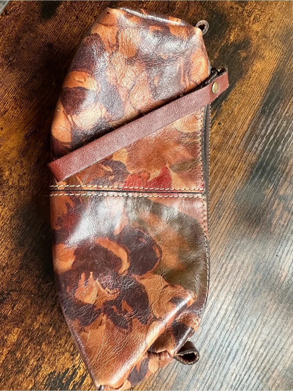 Patricia Nash Brown Multi Floral Leather Cosmetic Wristlet