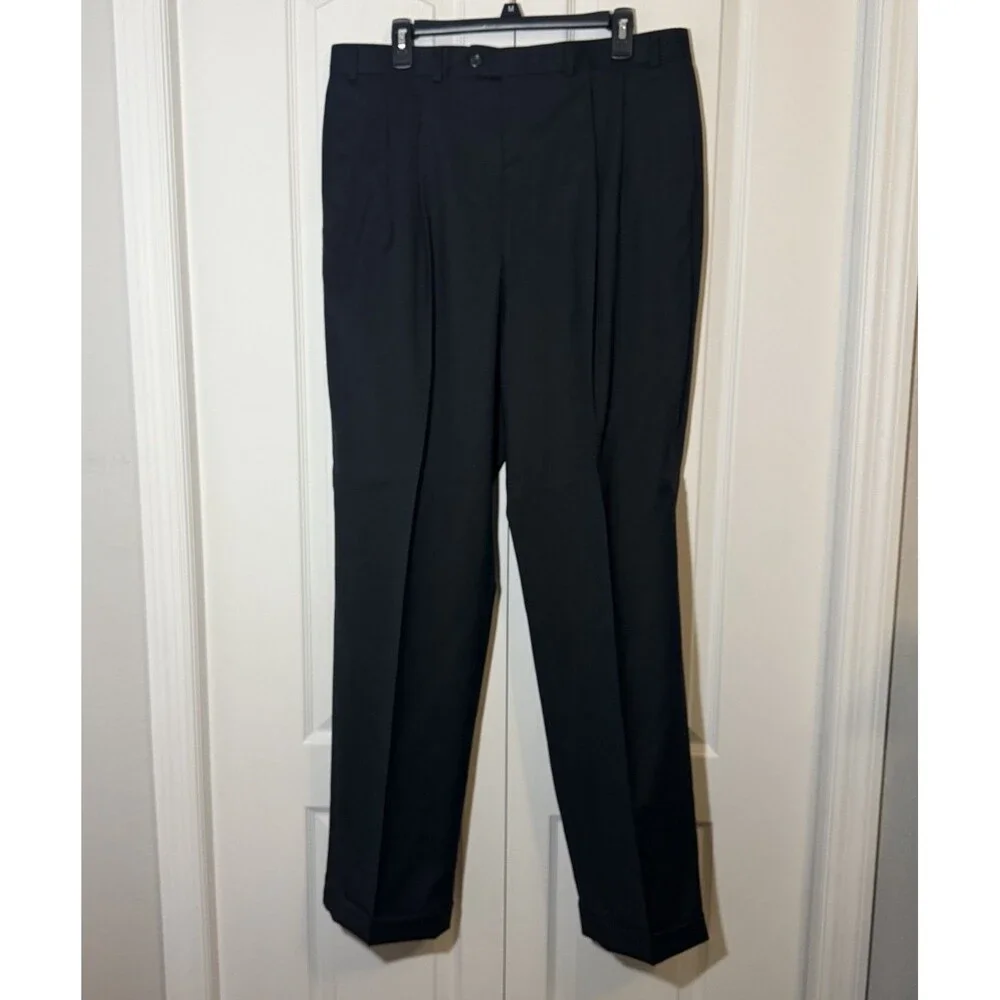 Lauren Ralph Lauren Total Comfort Mens 36x34 Black 100% Wool Pleated Dress Pants
