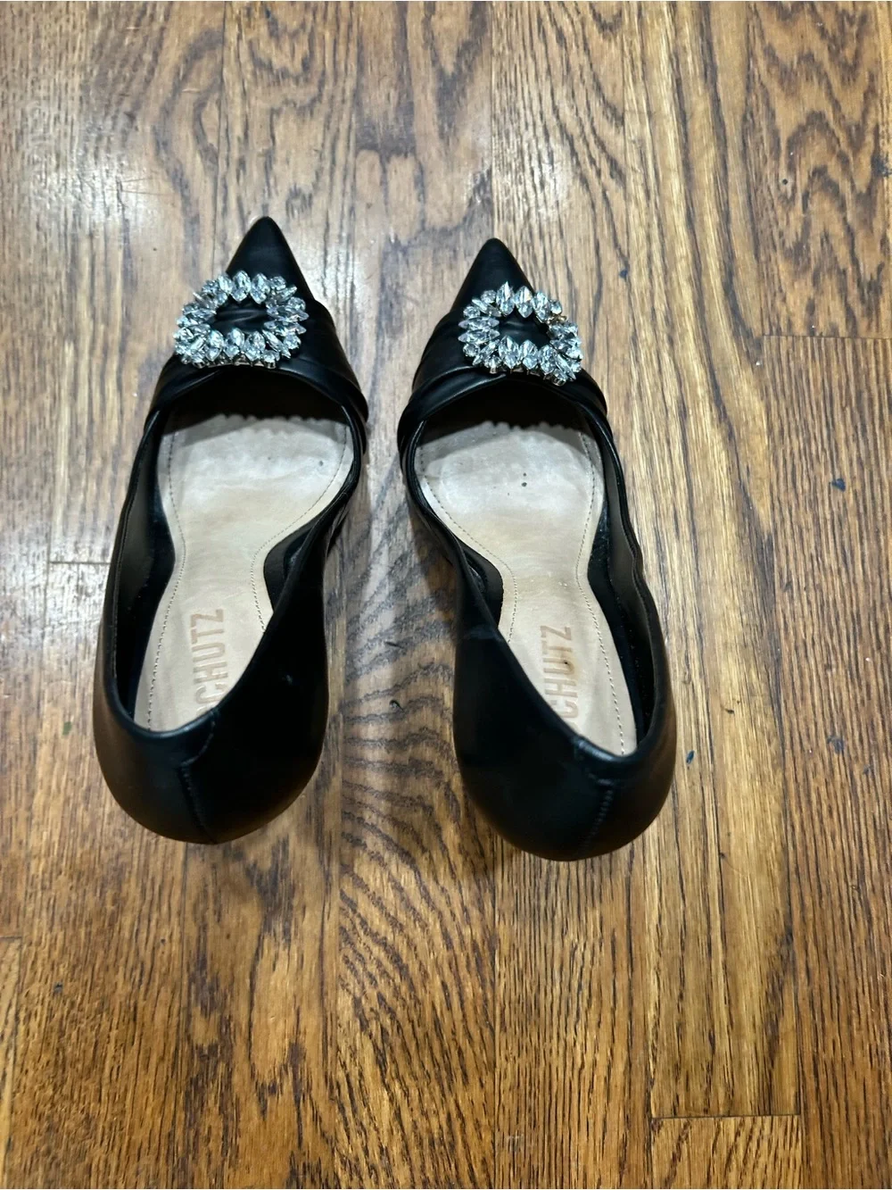 SCHUTZ Black Crystal Embellished Leather Heels Size 7B
