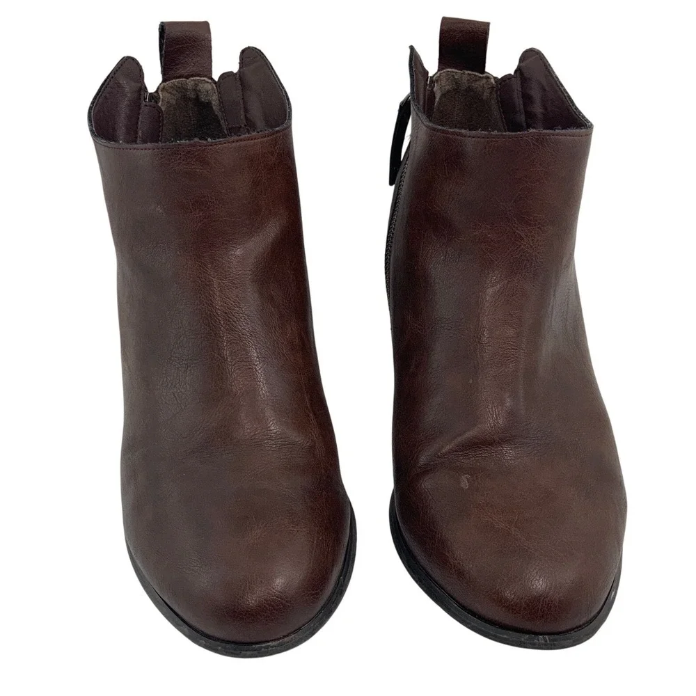 Torrid Brown‎ Faux Leather Double Zip Block Heel Ankle Boots 11.5
