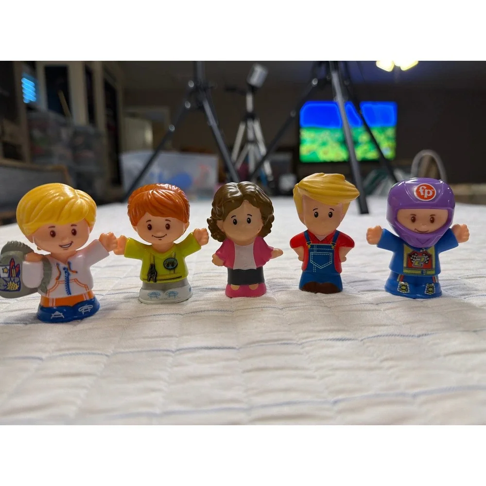 Fisher-Price Little People Lot of 5 Figures Race Car Driver Overalls Backpack