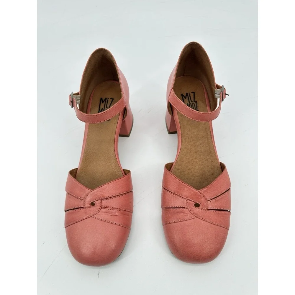 Miz Mooz Coral Pink Leather Mary Jane Block Heel Shoes EU 40 Boho Comfort Retro