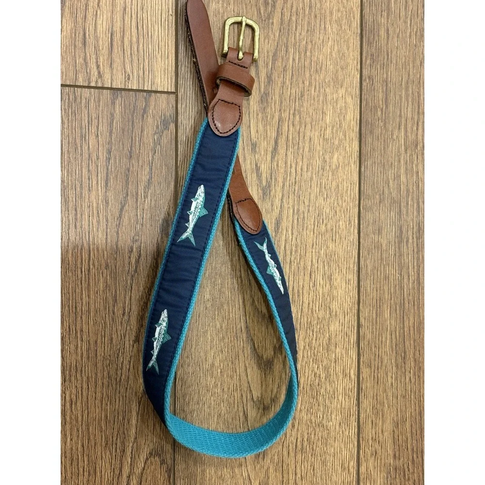 Leather Man Ltd. Blue Green Top Grain Leather Belt Sze 24 Fishing Fish Youth Boy