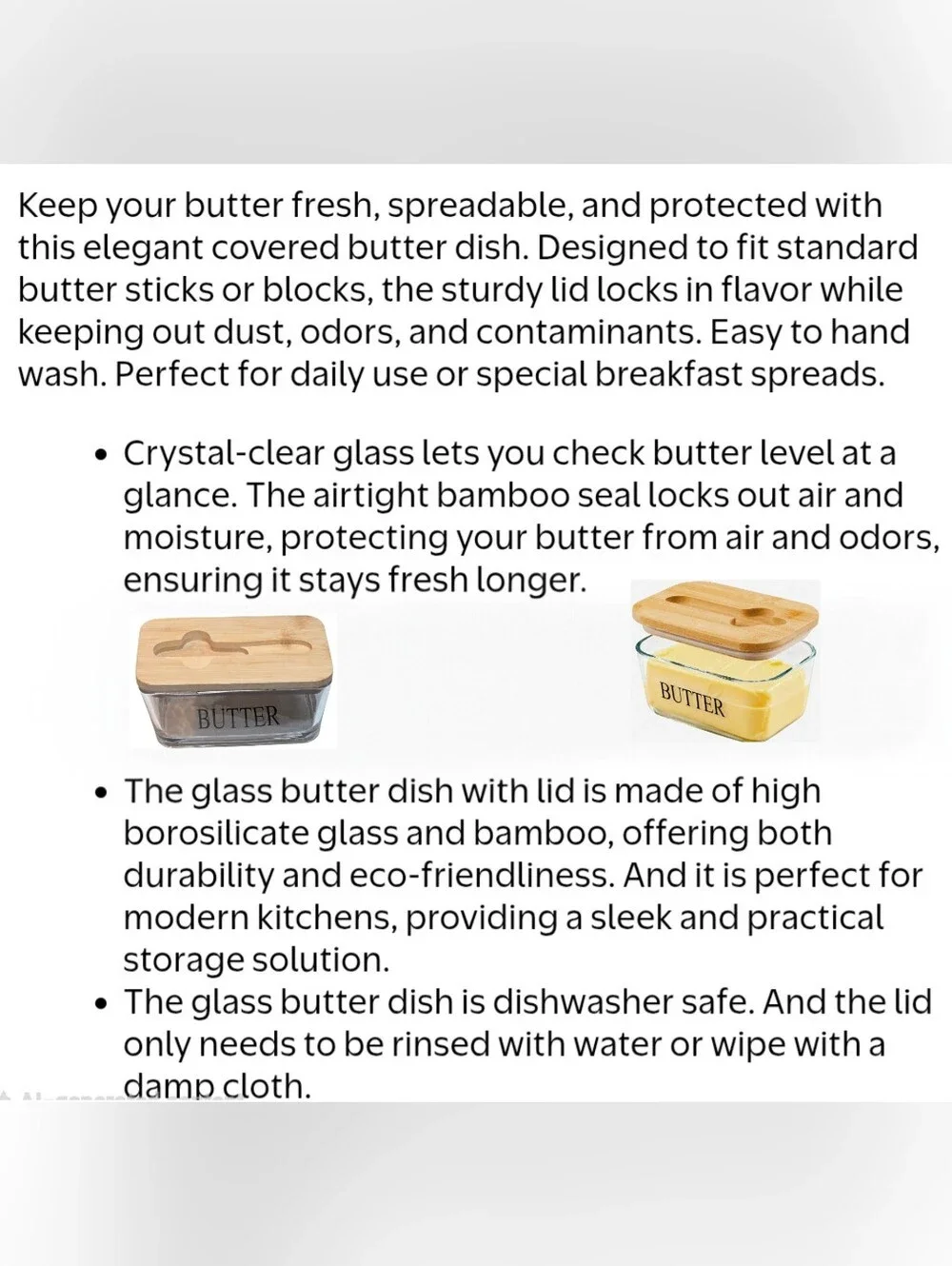 Glass Butter Dish with Lid Crystal Clear Glass