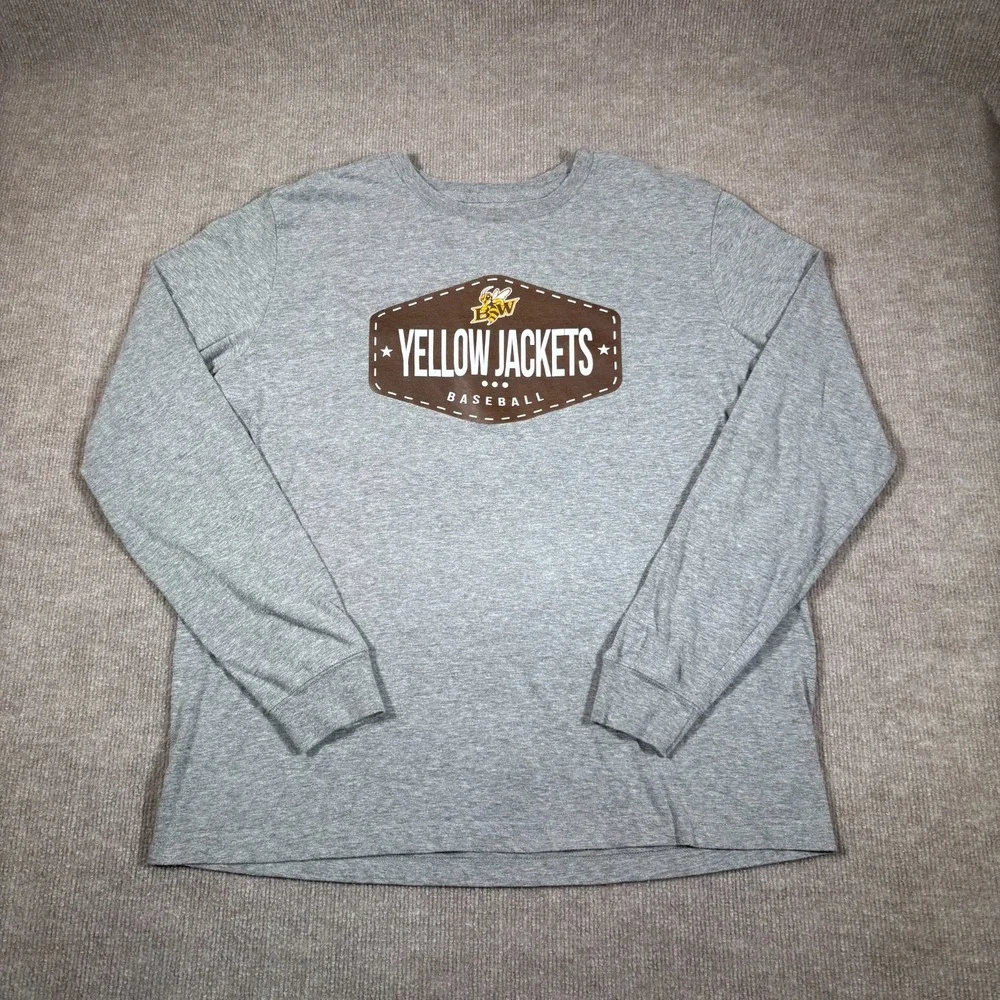 Nike Baldwin Wallace‎ Yellow Jackets T Shirt Mens L Long Sleeve Grey Baseball