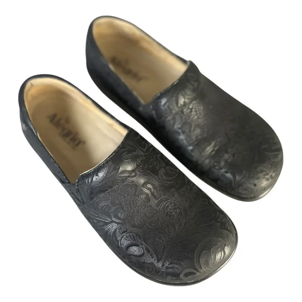 Alegria Keli Professional Black Embossed Paisley Pattern Leather Clogs 38 (8)
