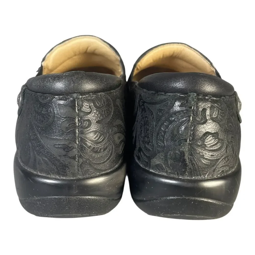 Alegria Keli Professional Black Embossed Paisley Pattern Leather Clogs 38 (8)